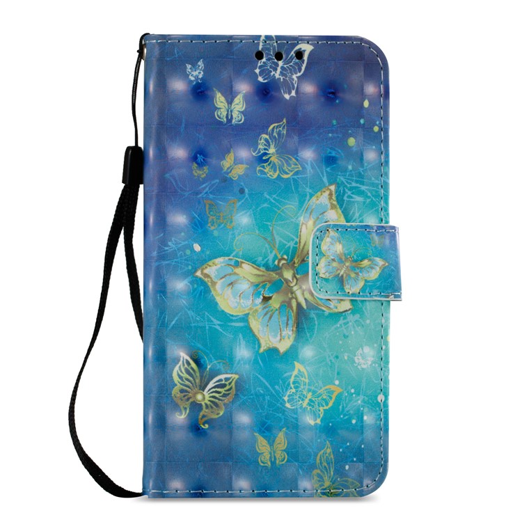 Leather Magnetic Wallet Stand Card Slots Protection Shell Case for Samsung Galaxy J2 Pro 2018 - Gold and Blue Butterfly-3