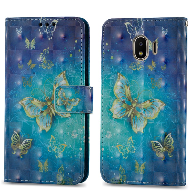 Leather Magnetic Wallet Stand Card Slots Protection Shell Case for Samsung Galaxy J2 Pro 2018 - Gold and Blue Butterfly-4