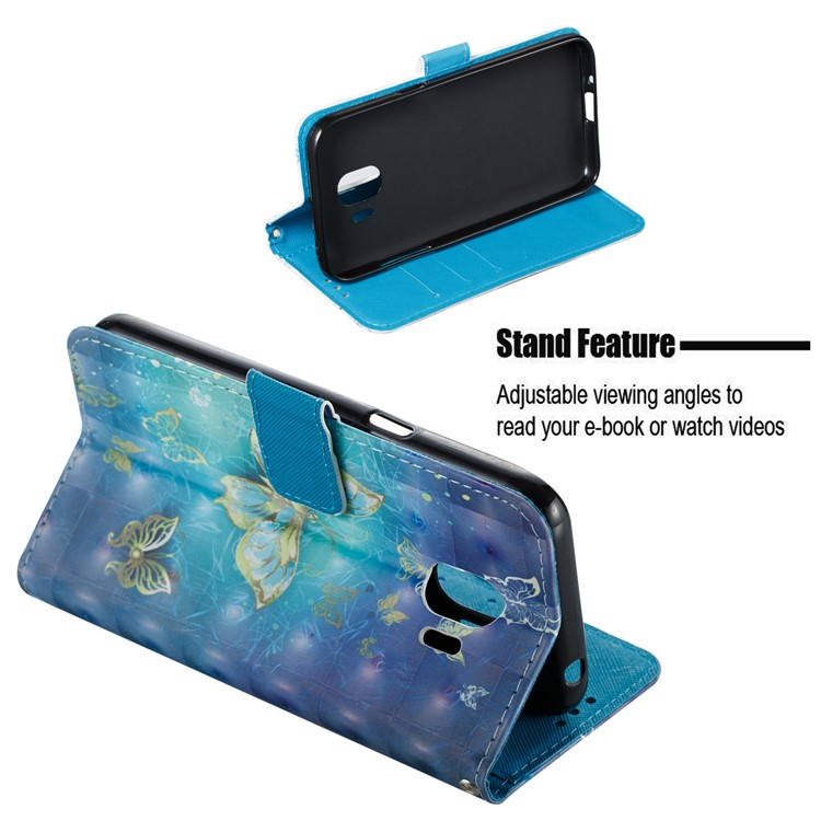 Leather Magnetic Wallet Stand Card Slots Protection Shell Case for Samsung Galaxy J2 Pro 2018 - Gold and Blue Butterfly-5