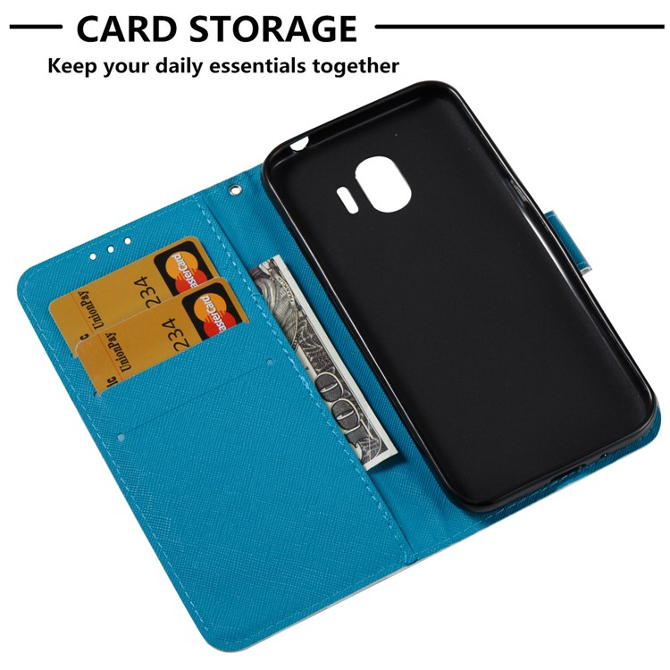 Leather Magnetic Wallet Stand Card Slots Protection Shell Case for Samsung Galaxy J2 Pro 2018 - Gold and Blue Butterfly-7