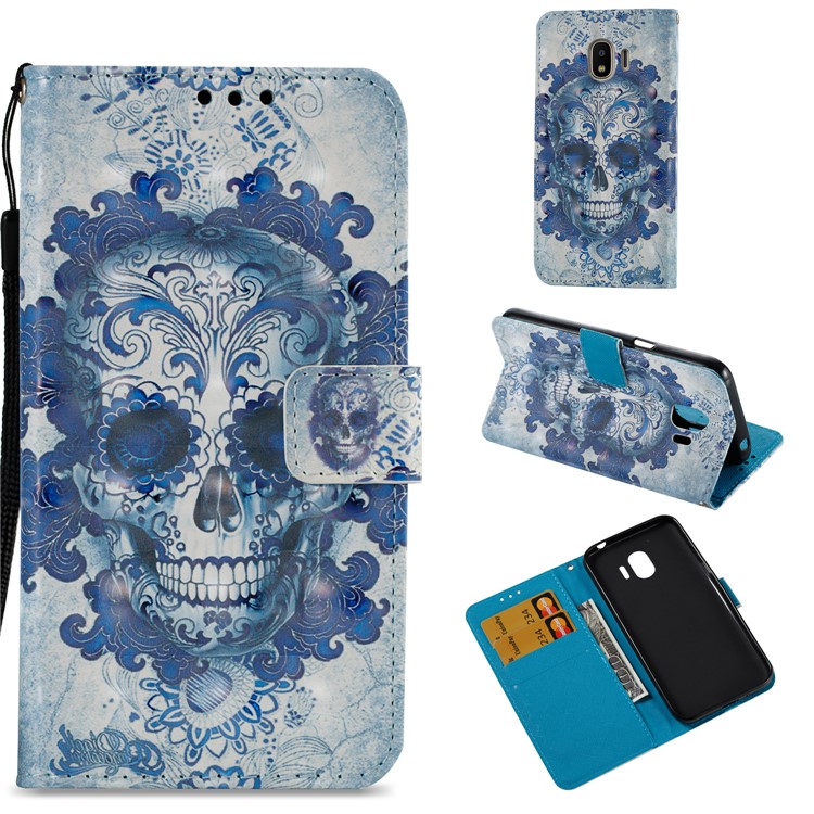 For Samsung Galaxy J2 Pro 2018 Leather Magnetic Mobile Phone Folio Case - Skull-1