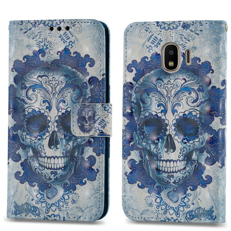 For Samsung Galaxy J2 Pro 2018 Leather Magnetic Mobile Phone Folio Case - Skull-4