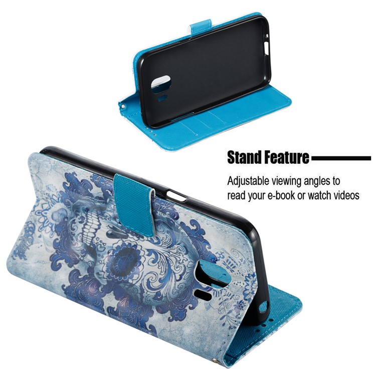 For Samsung Galaxy J2 Pro 2018 Leather Magnetic Mobile Phone Folio Case - Skull-5