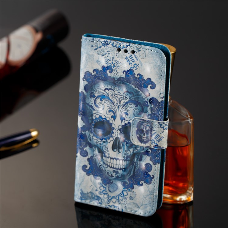 For Samsung Galaxy J2 Pro 2018 Leather Magnetic Mobile Phone Folio Case - Skull-8