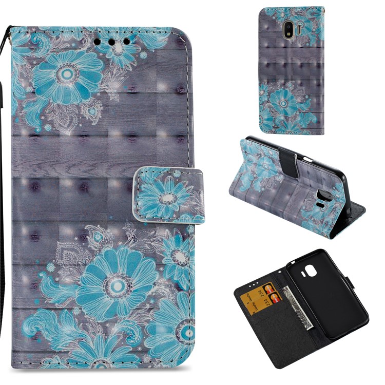 PU Leather Card Slots Magnetic Folio Protection Casing for Samsung Galaxy J2 Pro 2018 - Blue Flower-1