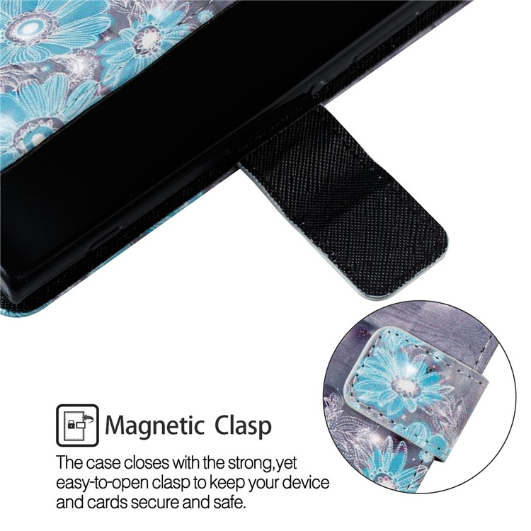 PU Leather Card Slots Magnetic Folio Protection Casing for Samsung Galaxy J2 Pro 2018 - Blue Flower-2