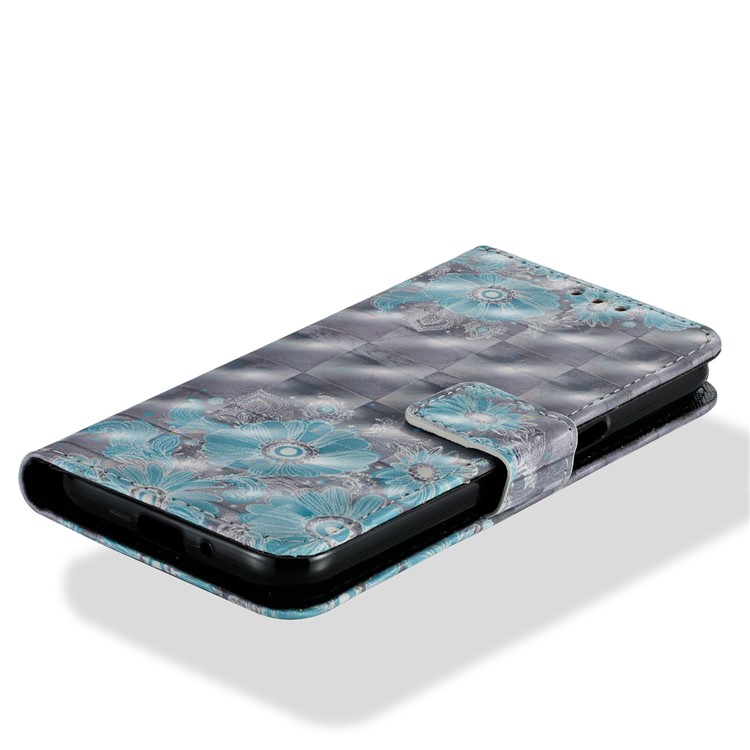 PU Leather Card Slots Magnetic Folio Protection Casing for Samsung Galaxy J2 Pro 2018 - Blue Flower-3