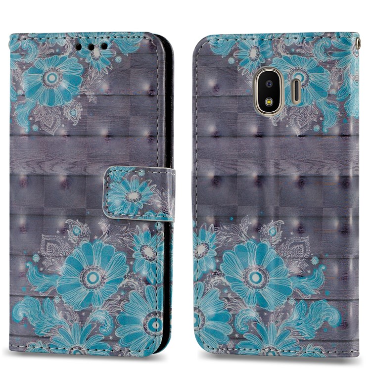 PU Leather Card Slots Magnetic Folio Protection Casing for Samsung Galaxy J2 Pro 2018 - Blue Flower-5