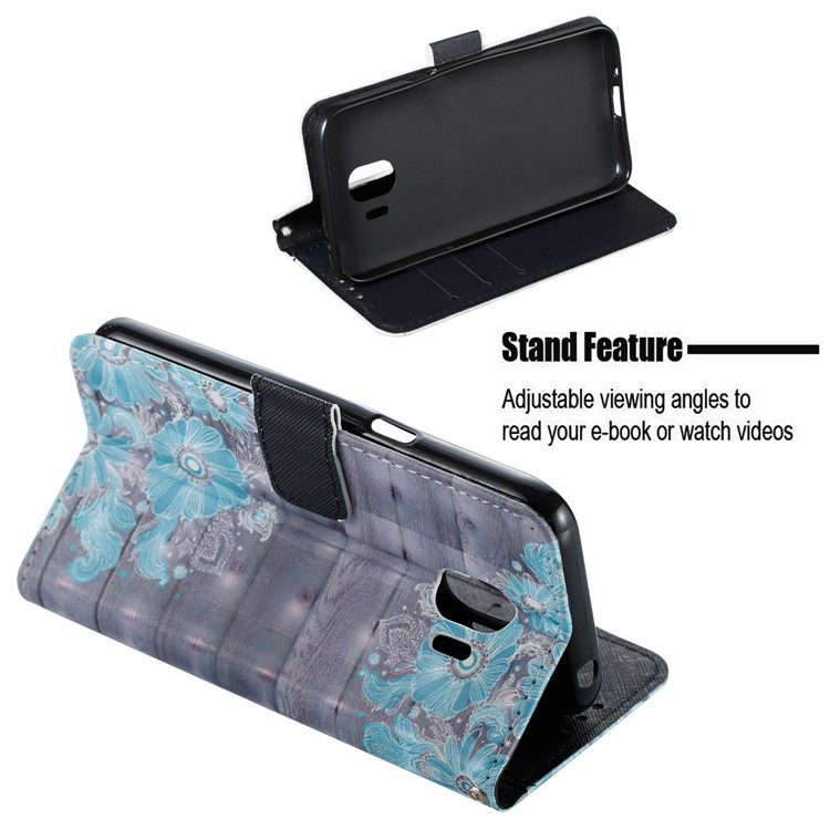 PU Leather Card Slots Magnetic Folio Protection Casing for Samsung Galaxy J2 Pro 2018 - Blue Flower-6