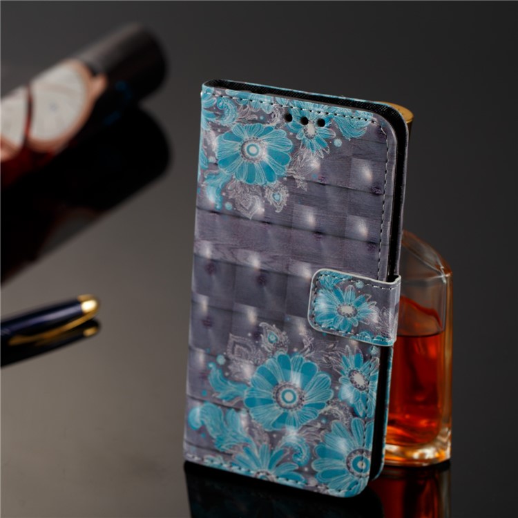 PU Leather Card Slots Magnetic Folio Protection Casing for Samsung Galaxy J2 Pro 2018 - Blue Flower-8