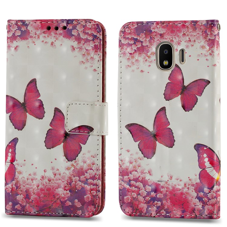 For Samsung Galaxy J2 Pro 2018 Leather Magnetic Cellphone Case Shell - Red Flower and Butterfly-4