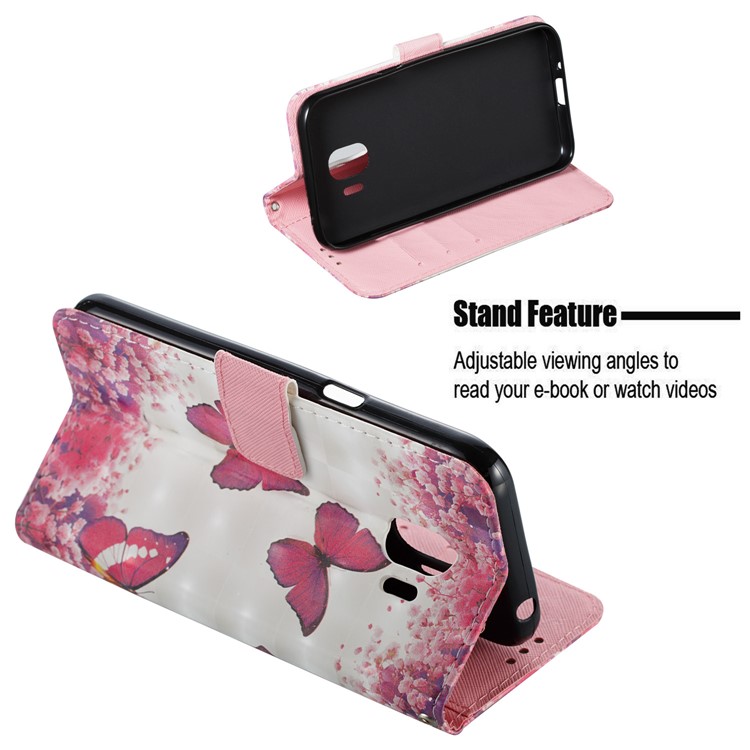 For Samsung Galaxy J2 Pro 2018 Leather Magnetic Cellphone Case Shell - Red Flower and Butterfly-5