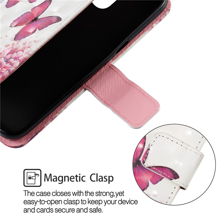 For Samsung Galaxy J2 Pro 2018 Leather Magnetic Cellphone Case Shell - Red Flower and Butterfly-6