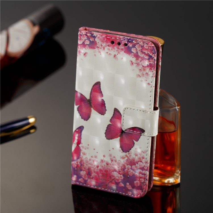 For Samsung Galaxy J2 Pro 2018 Leather Magnetic Cellphone Case Shell - Red Flower and Butterfly-8