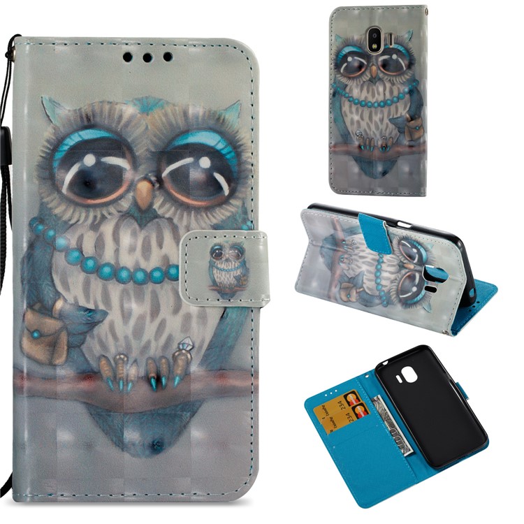 Leather Magnetic Wallet Card Holders Phone Cover Shell for Samsung Galaxy J2 Pro 2018 - Owl-1