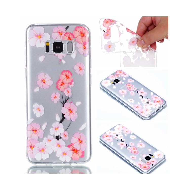 Rubberized Embossed Soft TPU Shell for Samsung Galaxy S8 G950 - Pink Flower-1