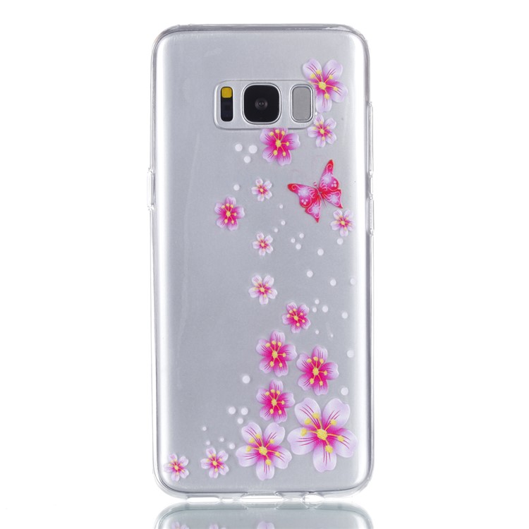 Rubberized Embossed Soft TPU Phone Case for Samsung Galaxy S8 G950 - Pink Butterfly and Flower-2