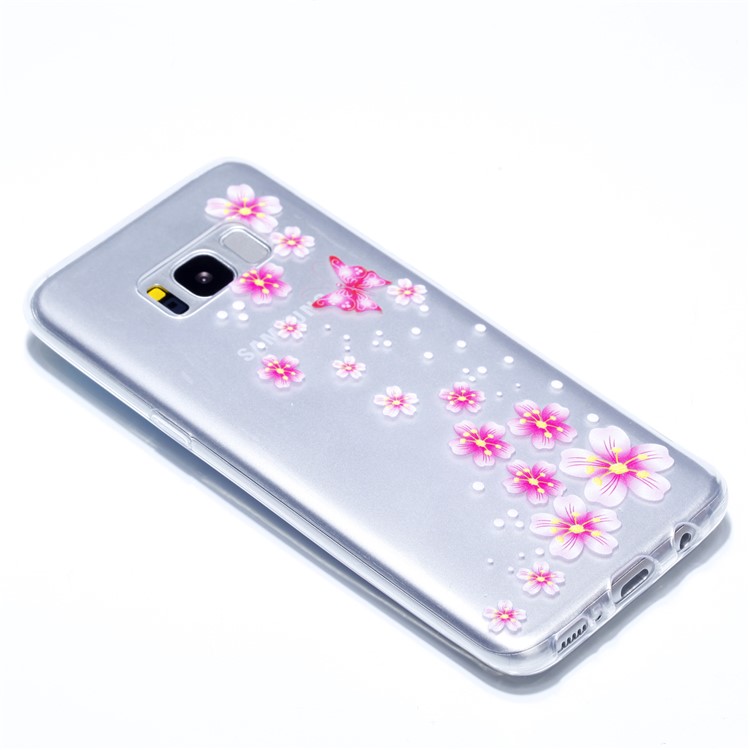 Rubberized Embossed Soft TPU Phone Case for Samsung Galaxy S8 G950 - Pink Butterfly and Flower-3