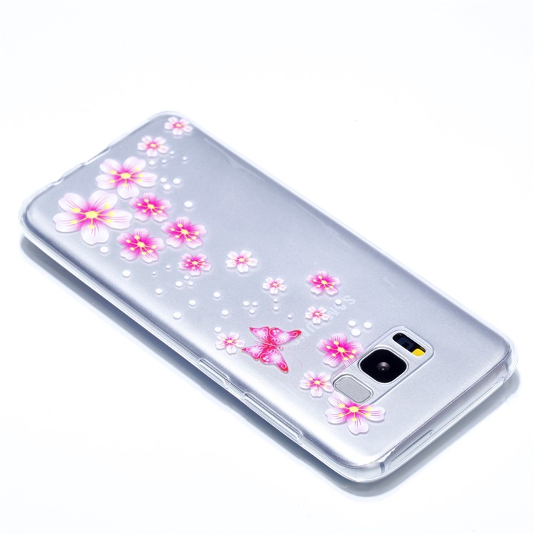 Rubberized Embossed Soft TPU Phone Case for Samsung Galaxy S8 G950 - Pink Butterfly and Flower-4