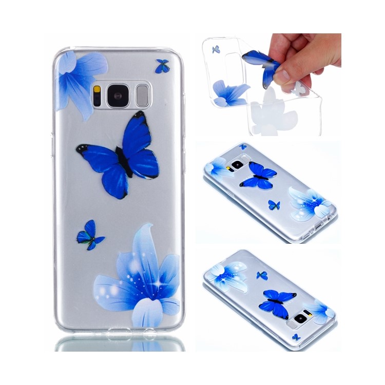 Embossment Patterned TPU Soft Cell Phone Shell for Samsung Galaxy S8+ SM-G955 - Blue Flowers and Butterflies-1