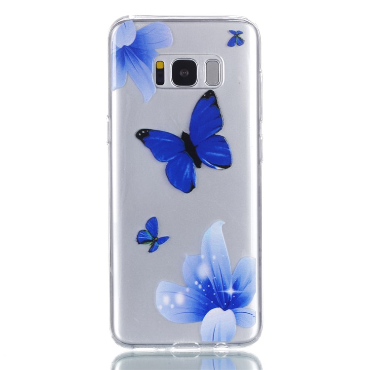 Embossment Patterned TPU Soft Cell Phone Shell for Samsung Galaxy S8+ SM-G955 - Blue Flowers and Butterflies-2