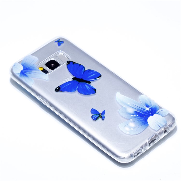 Embossment Patterned TPU Soft Cell Phone Shell for Samsung Galaxy S8+ SM-G955 - Blue Flowers and Butterflies-3