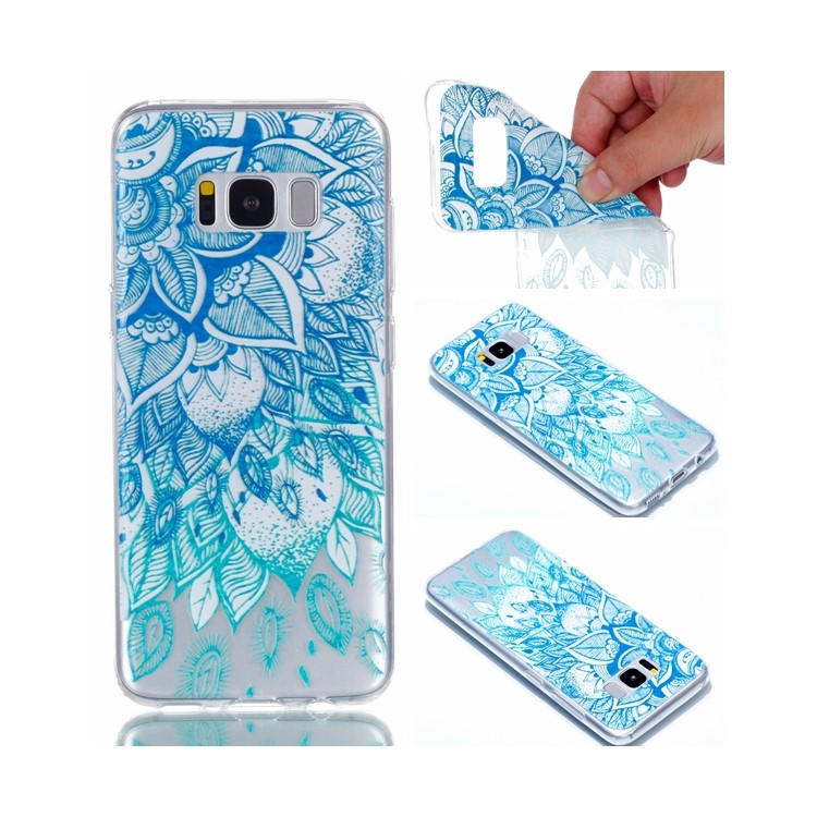 Embossment Patterned TPU Soft Protective Case for Samsung Galaxy S8+ SM-G955 - Cyan Flower-1