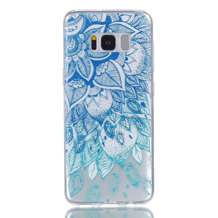 Embossment Patterned TPU Soft Protective Case for Samsung Galaxy S8+ SM-G955 - Cyan Flower-2