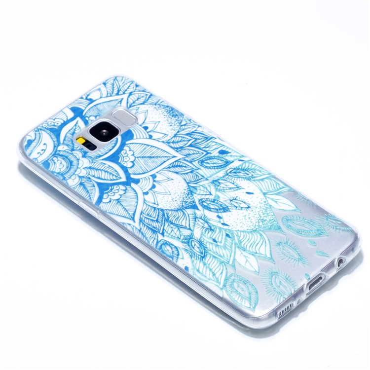 Embossment Patterned TPU Soft Protective Case for Samsung Galaxy S8+ SM-G955 - Cyan Flower-3