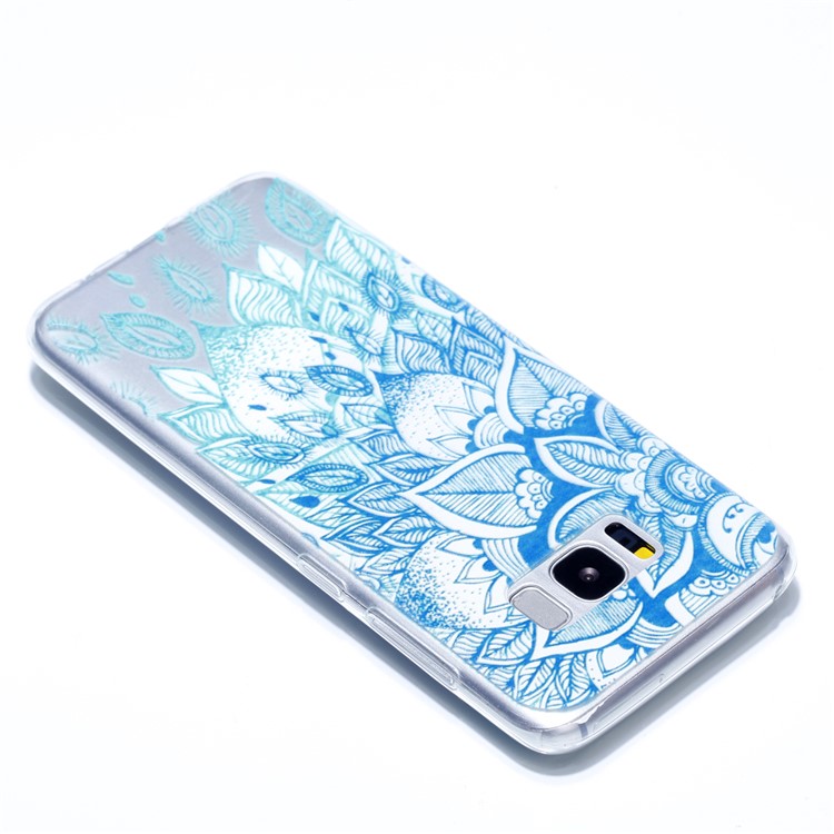 Embossment Patterned TPU Soft Protective Case for Samsung Galaxy S8+ SM-G955 - Cyan Flower-4