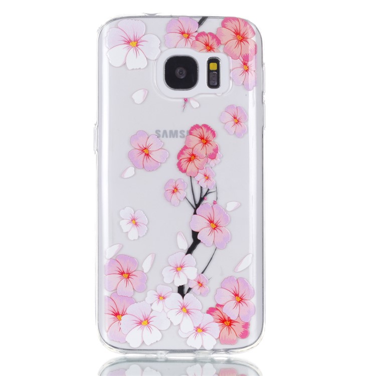 Embossment Patterned TPU Soft Back Cover for Samsung Galaxy S7 SM-G930 - Falling Flower-2