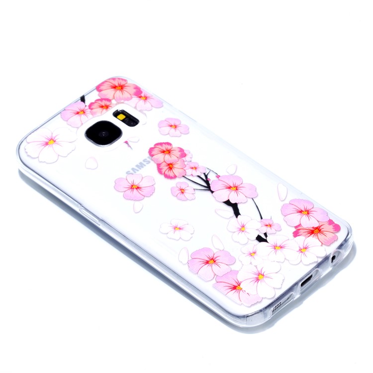 Embossment Patterned TPU Soft Back Cover for Samsung Galaxy S7 SM-G930 - Falling Flower-3