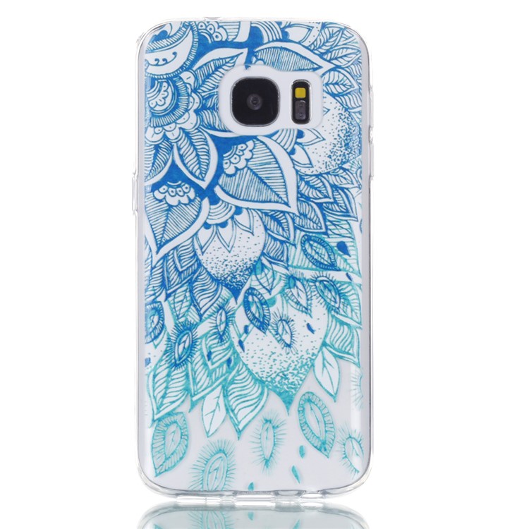Embossment Patterned TPU Soft Back Shell for Samsung Galaxy S7 SM-G930 - Cyan Flower-2