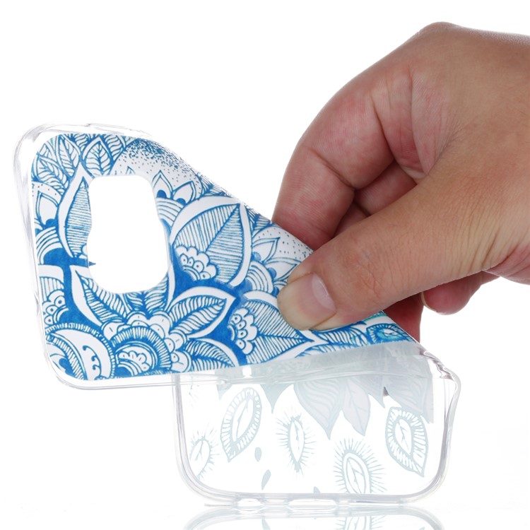 Embossment Patterned TPU Soft Back Shell for Samsung Galaxy S7 SM-G930 - Cyan Flower-5