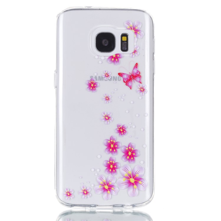 Embossment Patterned TPU Soft Mobile Phone Case for Samsung Galaxy S7 SM-G930 - Pink Flowers and Butterfly-2