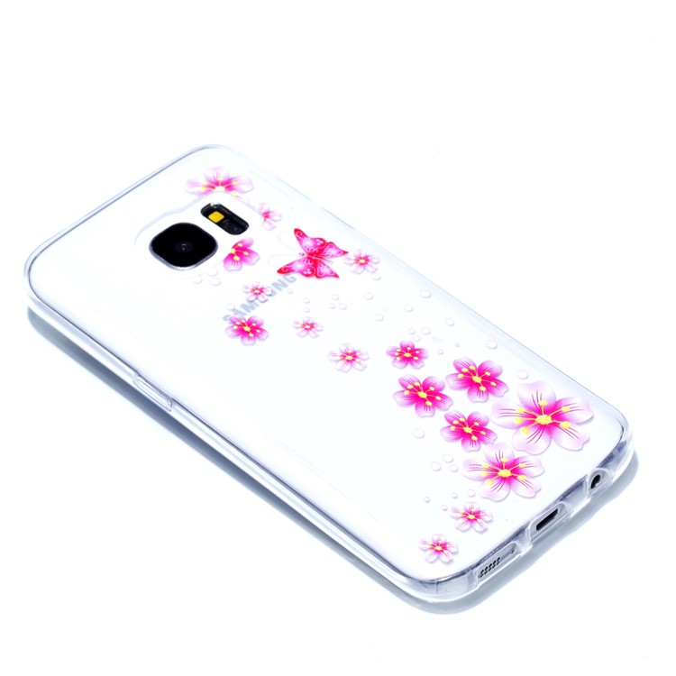 Embossment Patterned TPU Soft Mobile Phone Case for Samsung Galaxy S7 SM-G930 - Pink Flowers and Butterfly-3