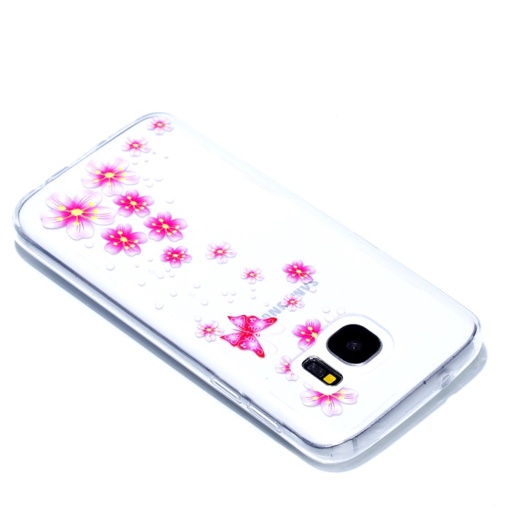 Embossment Patterned TPU Soft Mobile Phone Case for Samsung Galaxy S7 SM-G930 - Pink Flowers and Butterfly-4