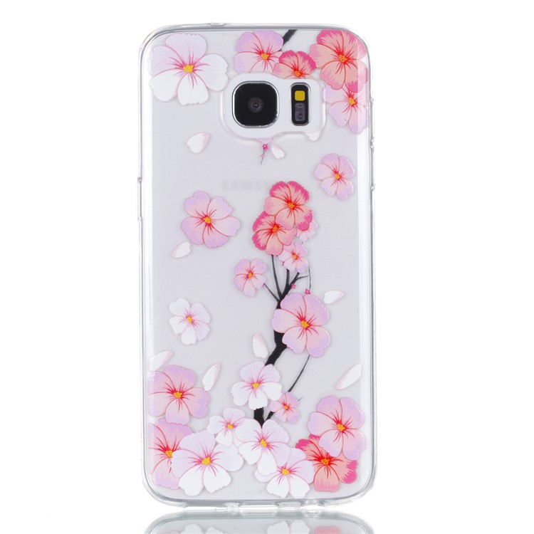 Embossment Patterned TPU Soft Back Casing for Samsung Galaxy S7 edge SM-G935 - Falling Flower-2