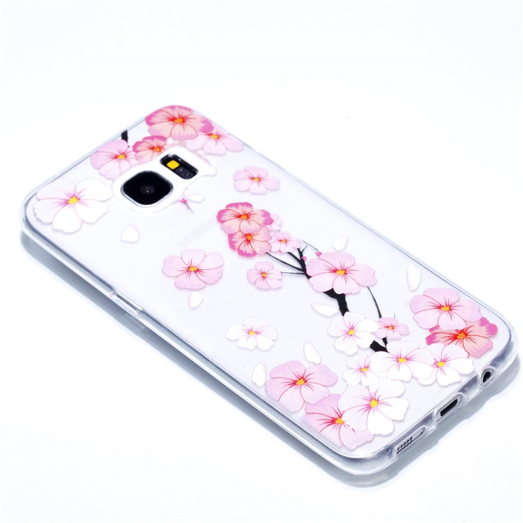 Embossment Patterned TPU Soft Back Casing for Samsung Galaxy S7 edge SM-G935 - Falling Flower-3