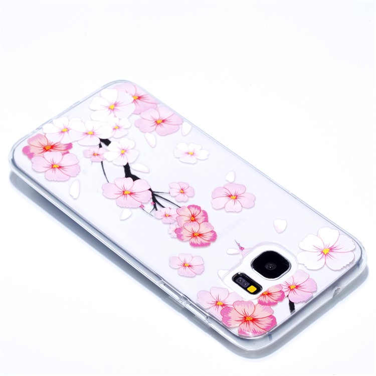 Embossment Patterned TPU Soft Back Casing for Samsung Galaxy S7 edge SM-G935 - Falling Flower-4