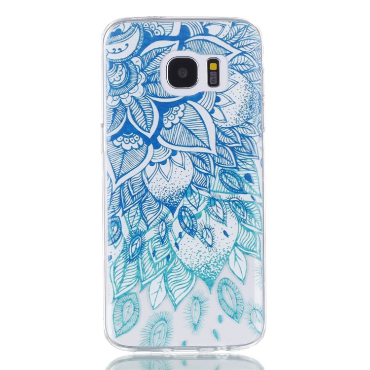 Embossment Patterned TPU Soft Mobile Phone Case for Samsung Galaxy S7 edge SM-G935 - Cyan Flower-2