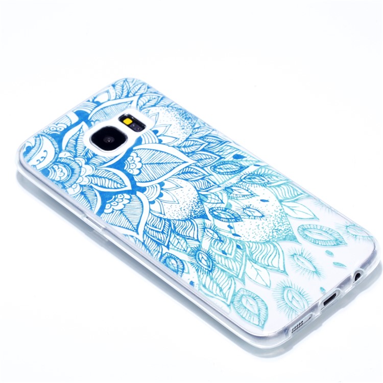 Embossment Patterned TPU Soft Mobile Phone Case for Samsung Galaxy S7 edge SM-G935 - Cyan Flower-3