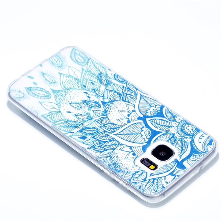Embossment Patterned TPU Soft Mobile Phone Case for Samsung Galaxy S7 edge SM-G935 - Cyan Flower-4