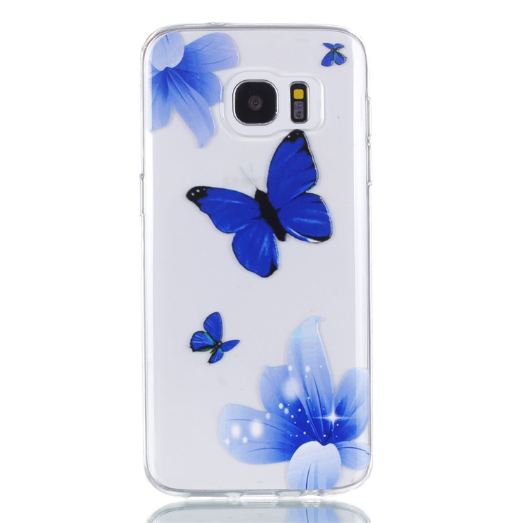 Embossment Patterned TPU Soft Cell Phone Case for Samsung Galaxy S7 edge SM-G935 - Blue Flowers and Butterflies-2