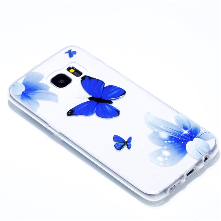 Embossment Patterned TPU Soft Cell Phone Case for Samsung Galaxy S7 edge SM-G935 - Blue Flowers and Butterflies-3