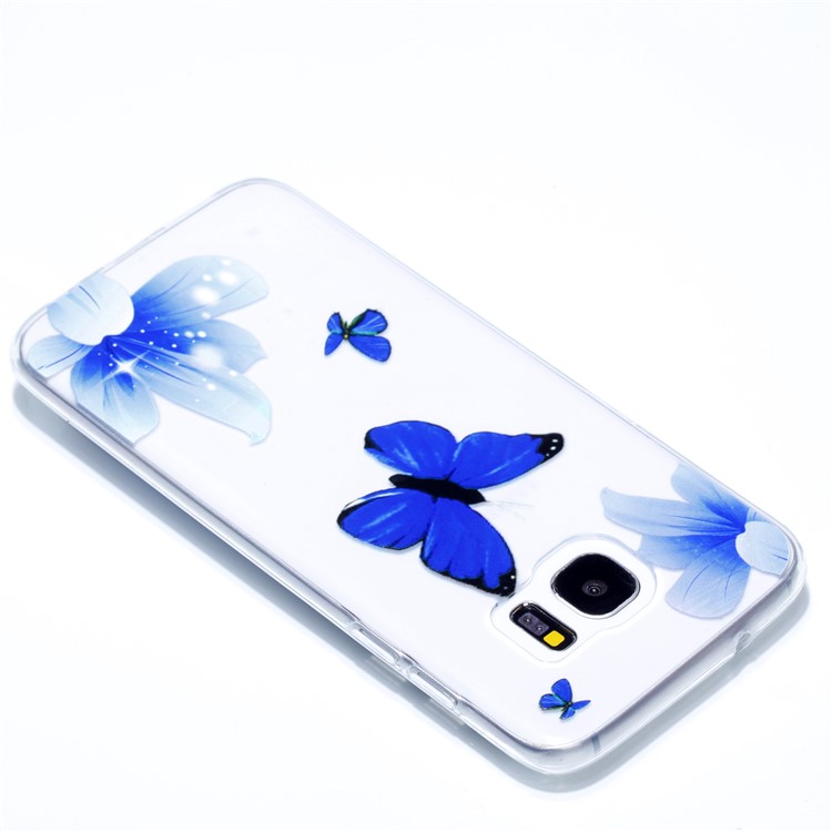 Embossment Patterned TPU Soft Cell Phone Case for Samsung Galaxy S7 edge SM-G935 - Blue Flowers and Butterflies-4