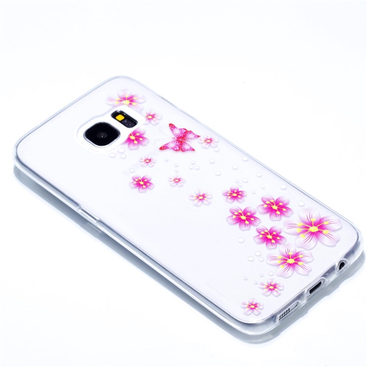 Embossment Patterned TPU Soft Mobile Phone Cover for Samsung Galaxy S7 edge SM-G935 - Pink Flowers and Butterfly-3
