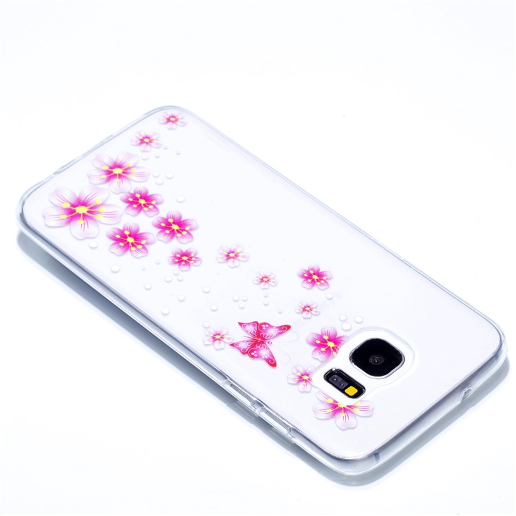 Embossment Patterned TPU Soft Mobile Phone Cover for Samsung Galaxy S7 edge SM-G935 - Pink Flowers and Butterfly-4