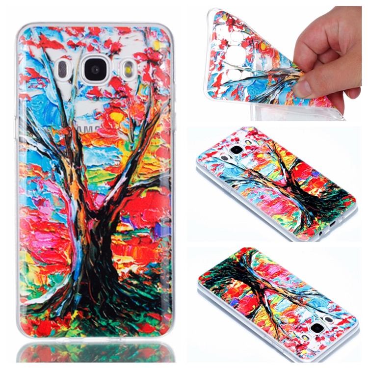 Rubberized Embossed Soft TPU Case for Samsung Galaxy J7 (2016) SM-J710 - Colored Painting Tree-1