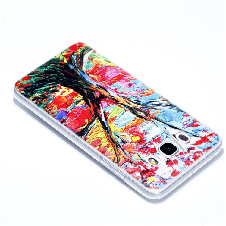 Rubberized Embossed Soft TPU Case for Samsung Galaxy J7 (2016) SM-J710 - Colored Painting Tree-4